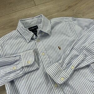 Ralph Lauren Boys M (12-14) Oxford Blue White Dress Shirt Button Flesh Pony Logo